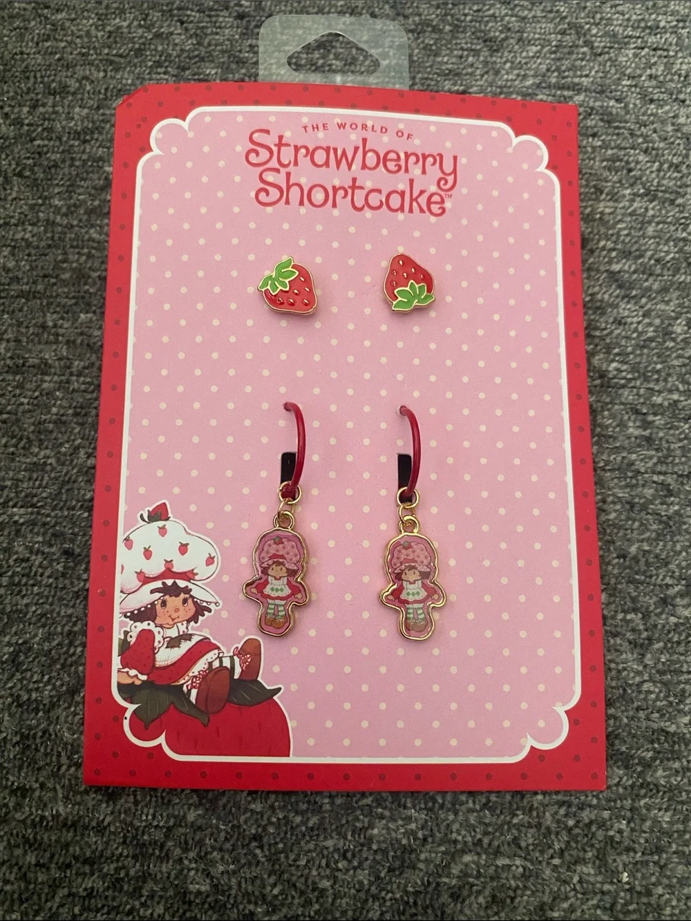 Kids Pink Strawberry Shortcake Charm Earring Set